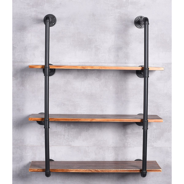 Williston Industrial Black Pipe Bookshelf Wall Ceiling Mounted